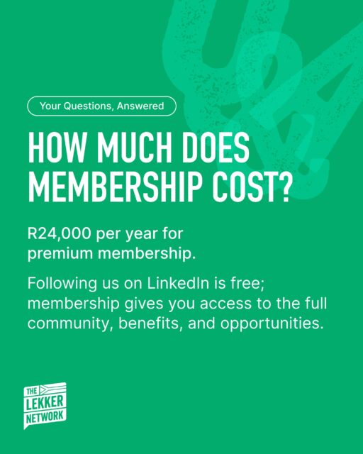 We get this one a lot. So here’s the short (and long) answer.
Our Premium Membership costs R24,000 per year.
Our membership gives you access to the full Lekker Network community: WhatsApp groups, MicroMeets, Impact Pods, Global Concierge, curated events, and everything we are building behind the scenes for members.
If you want to become an important part of everything we’re building, click the link in our bio.
#TheLekkerNetwork #FAQs #Membership