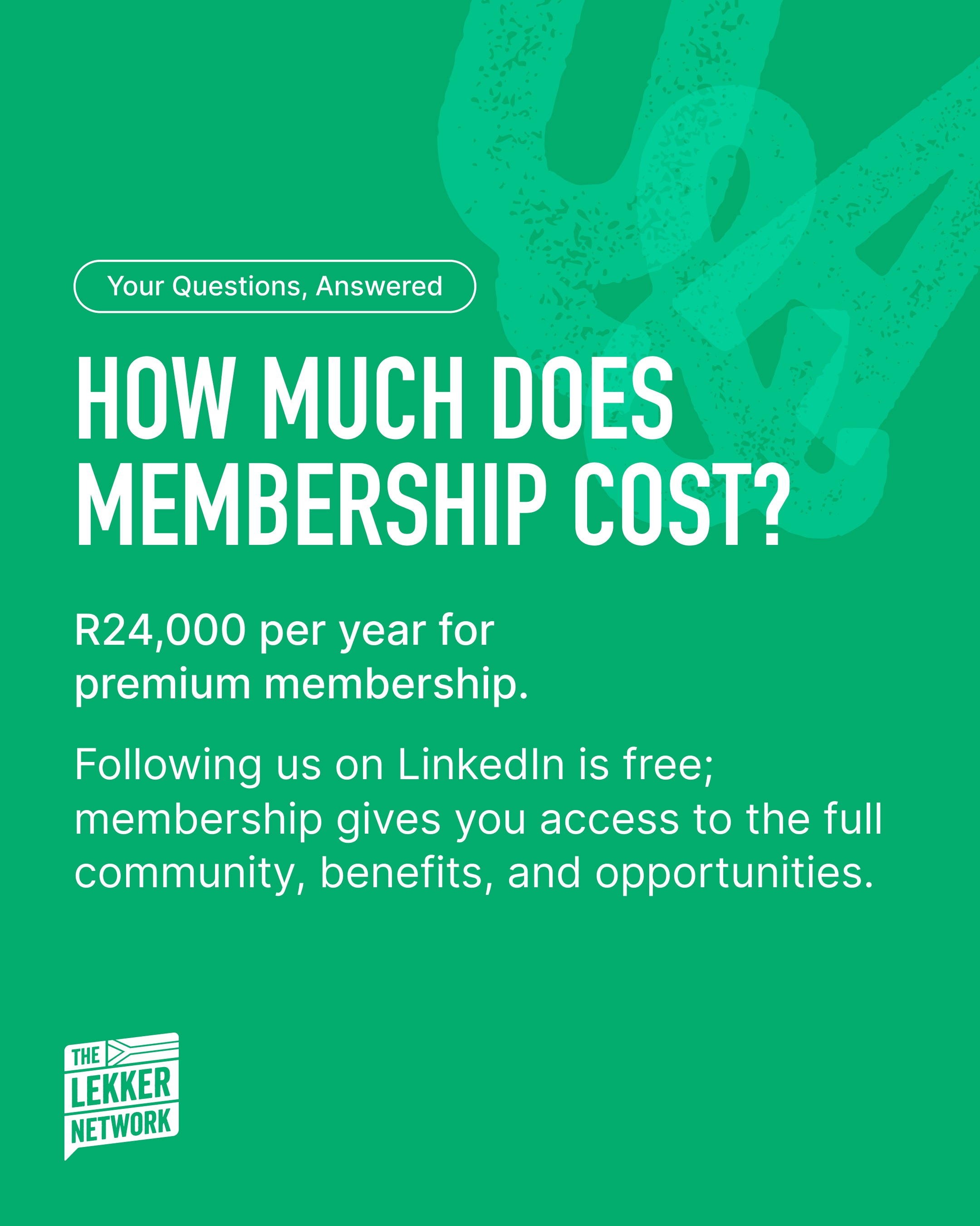We get this one a lot. So here’s the short (and long) answer.
Our Premium Membership costs R24,000 per year.
Our membership gives you access to the full Lekker Network community: WhatsApp groups, MicroMeets, Impact Pods, Global Concierge, curated events, and everything we are building behind the scenes for members.
If you want to become an important part of everything we’re building, click the link in our bio.
#TheLekkerNetwork #FAQs #Membership